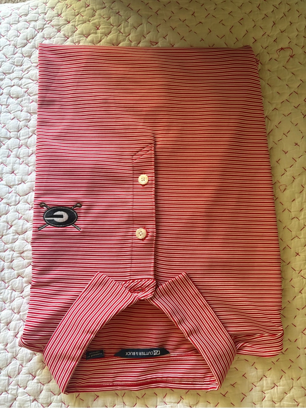 ⚫️🔴 Georgia Bulldog Cutter & Buck Men’s Red Striped Golf Polo Shirt ⛳️⛳️XXL - Picture 10 of 10